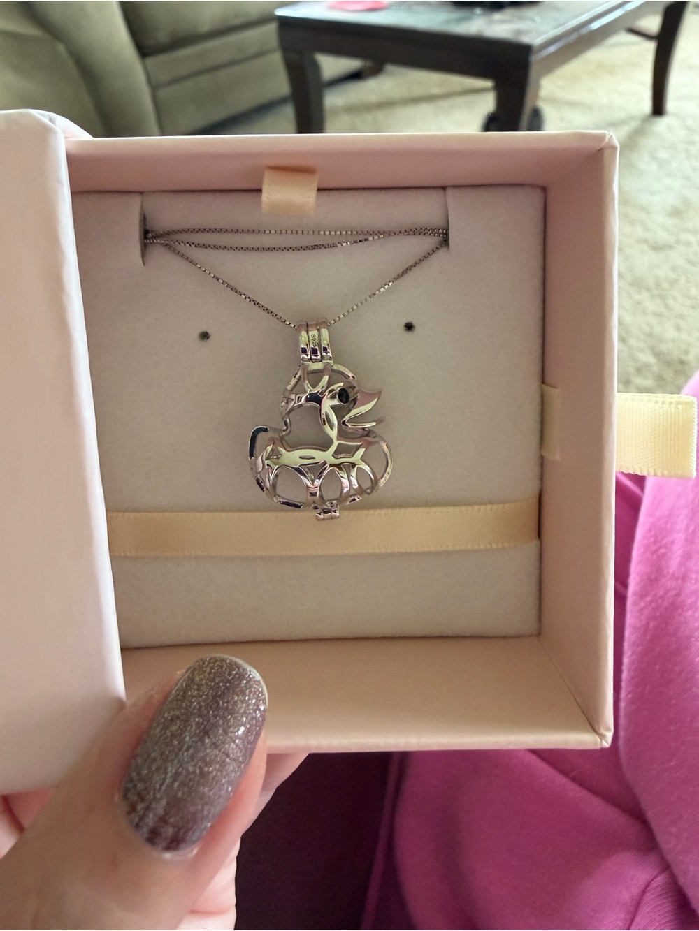Sterling Silver Ducky Pearl Cage Pendant Necklace - Silver